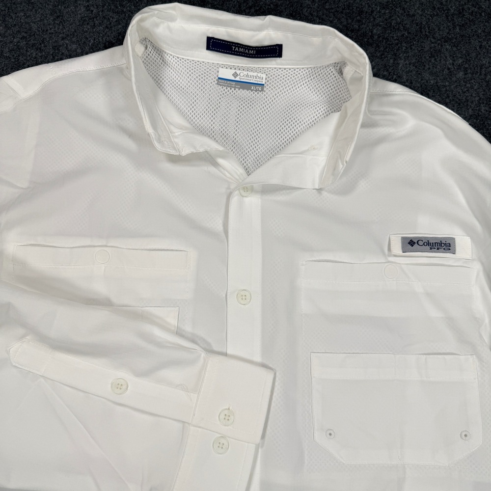 Columbia PFG Tamiami II White Long Sleeve Fishing Shirt Mens XL Vented Back